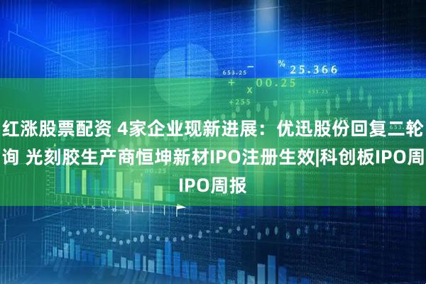 红涨股票配资 4家企业现新进展：优迅股份回复二轮问询 光刻胶生产商恒坤新材IPO注册生效|科创板IPO周报