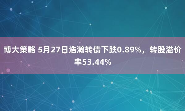 博大策略 5月27日浩瀚转债下跌0.89%，转股溢价率53.44%